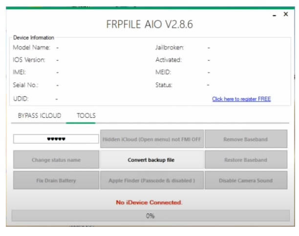 Tools functions on iFrpfile All In One Tool v2.8.5 AIO iCloud Bypass
