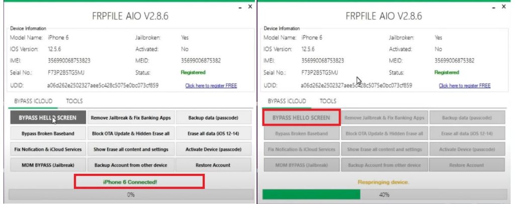 Connect device on iFrpfile All In One Tool v2.8.5 AIO iCloud Bypass