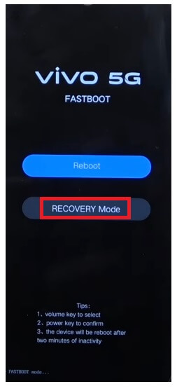 Торкніться Recovery Mode (Режим відновлення), щоб Vivo iQOO Hard Reset & Factory Reset