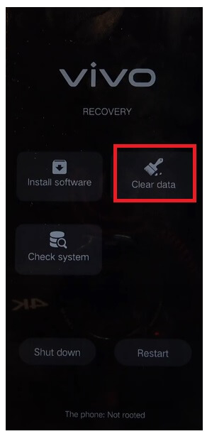 Tap clear data to How to Vivo iQOO Hard Reset & Factory Reset (recovery mode) (Vivo X60 Pro Plus)
