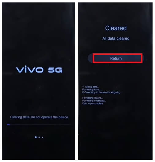 Vivo iQOO हार्ड रीसेट और फ़ैक्टरी रीसेट पर लौटें पर टैप करें