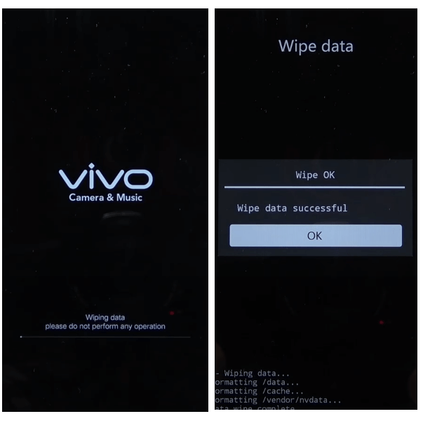 확인을 탭하면 Vivo 하드 리셋 및 공장 초기화 이전 모델로 성공적으로 재설정됩니다.