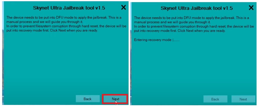 Connect the device into the DFU mode