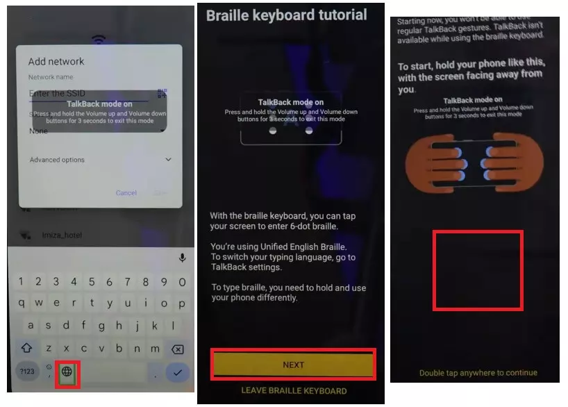Tap Braille keyboard tutorial to Vivo FRP Bypass Android 14 Without Computer