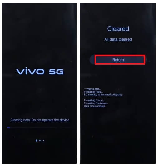 Tap Return to Vivo Pad Hard Reset & Factory Reset