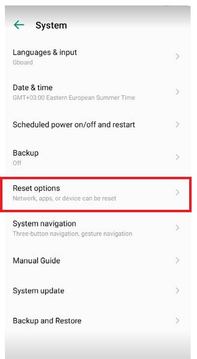 Open Reset Options to Infinix GT/Smart/Hot Hard Reset & Factory Reset
