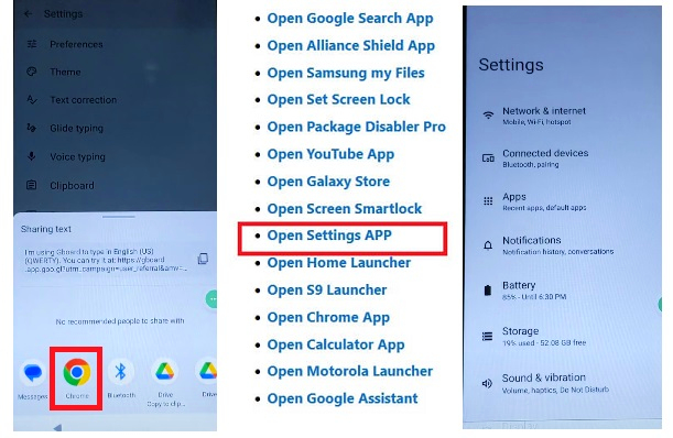 Open Chrome to Access settings apps