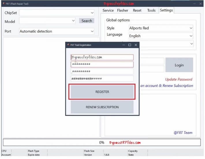 Register FRT (Flash Repair Tool)